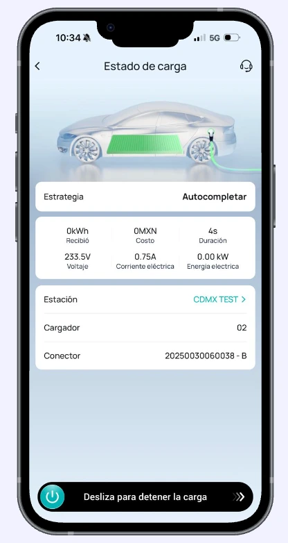 iGreen+ app proceso de carga en tiempo real